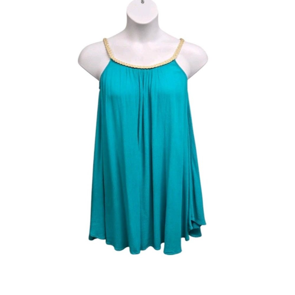 Turquoise Swim Coverup with Gold Accents